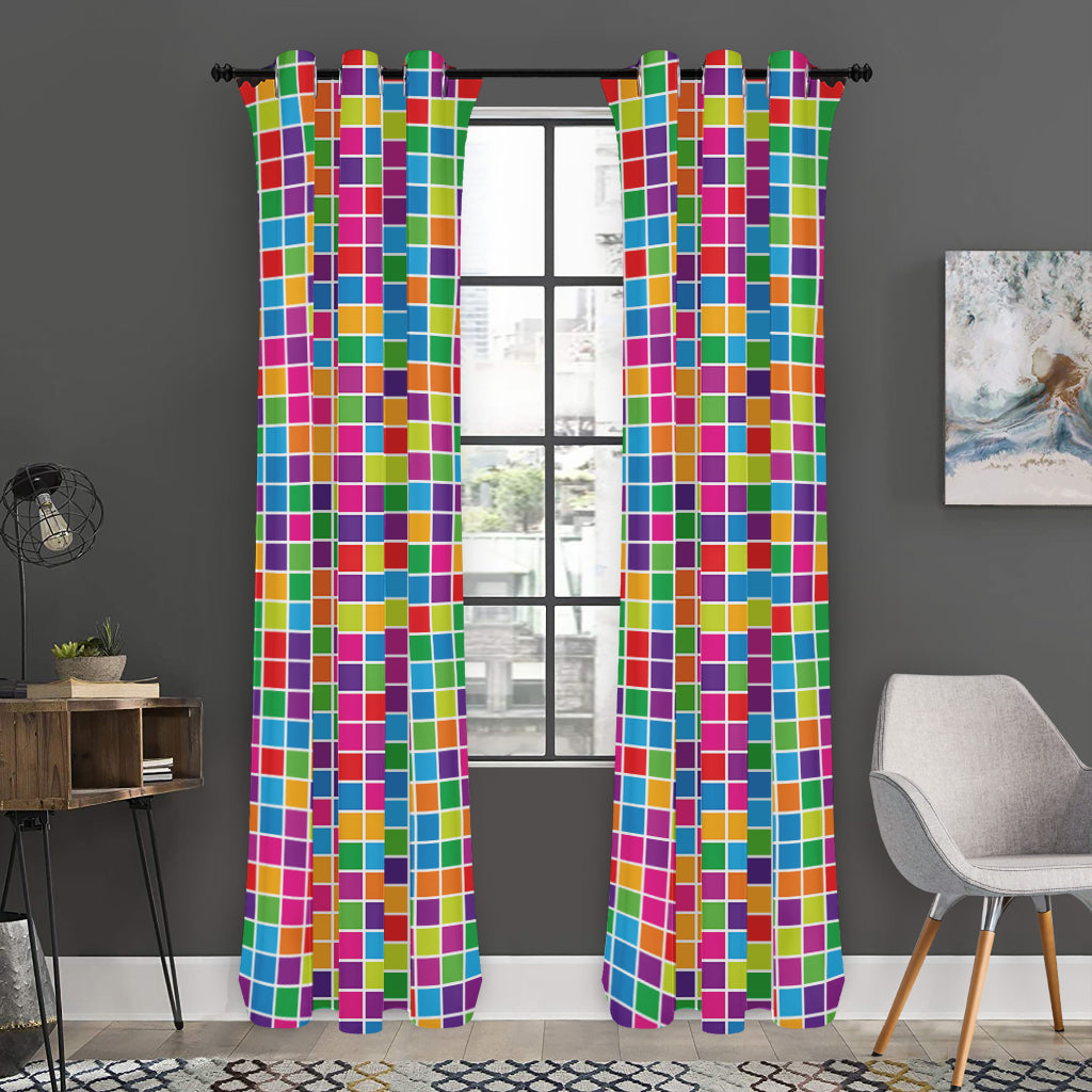 Rainbow Squares Pattern Print Curtain
