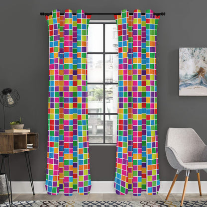 Rainbow Squares Pattern Print Curtain