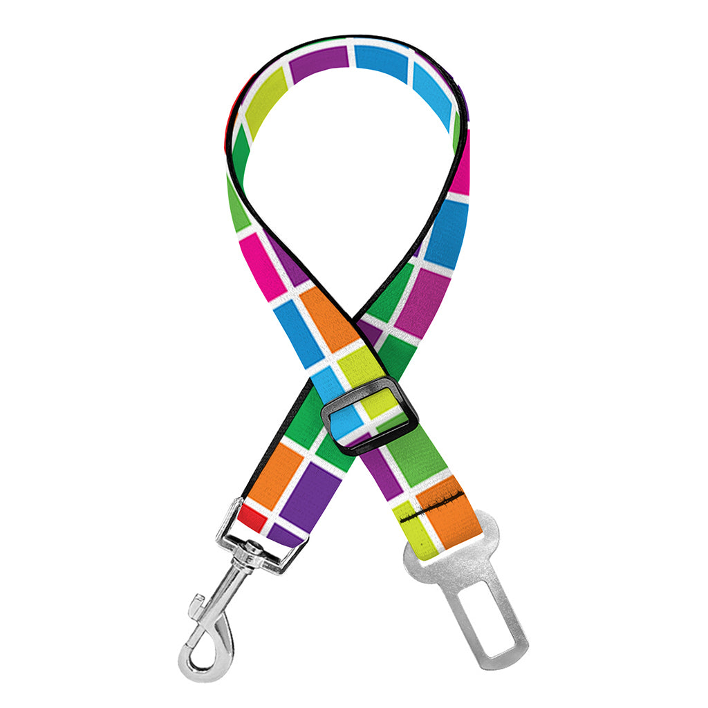 Rainbow Squares Pattern Print Dog Seat Belt