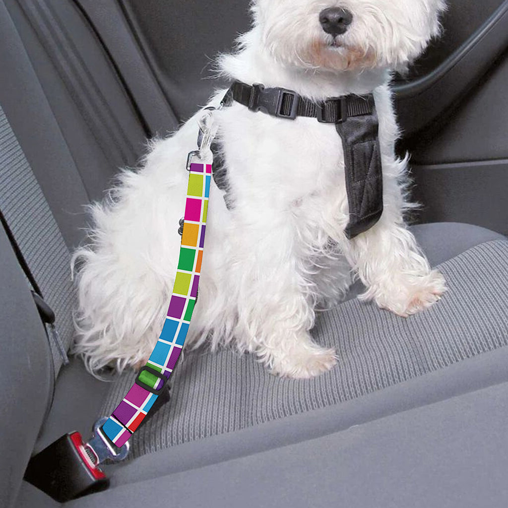 Rainbow Squares Pattern Print Dog Seat Belt