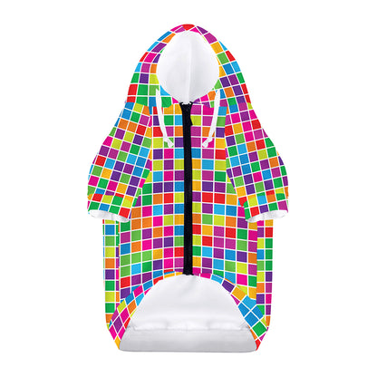 Rainbow Squares Pattern Print Dog Zip Up Hoodie