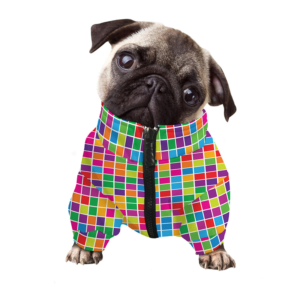 Rainbow Squares Pattern Print Dog Zip Up Jacket