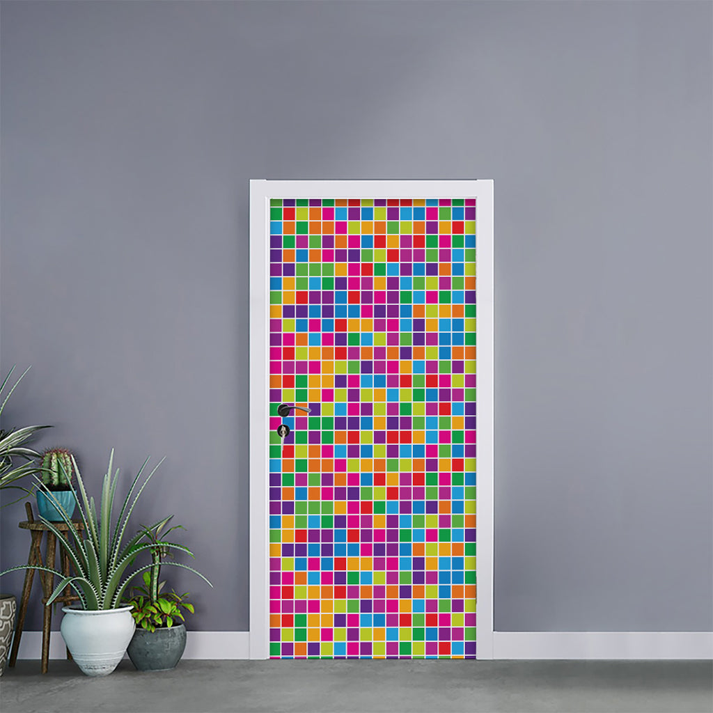 Rainbow Squares Pattern Print Door Sticker