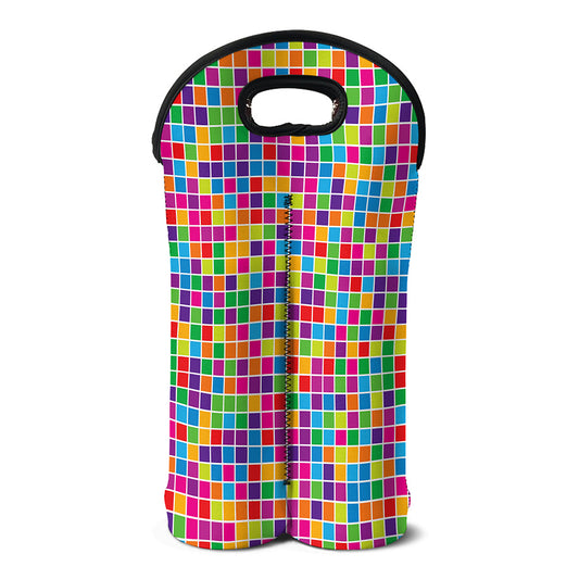 Rainbow Squares Pattern Print Double Neoprene Wine Tote