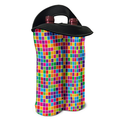 Rainbow Squares Pattern Print Double Neoprene Wine Tote