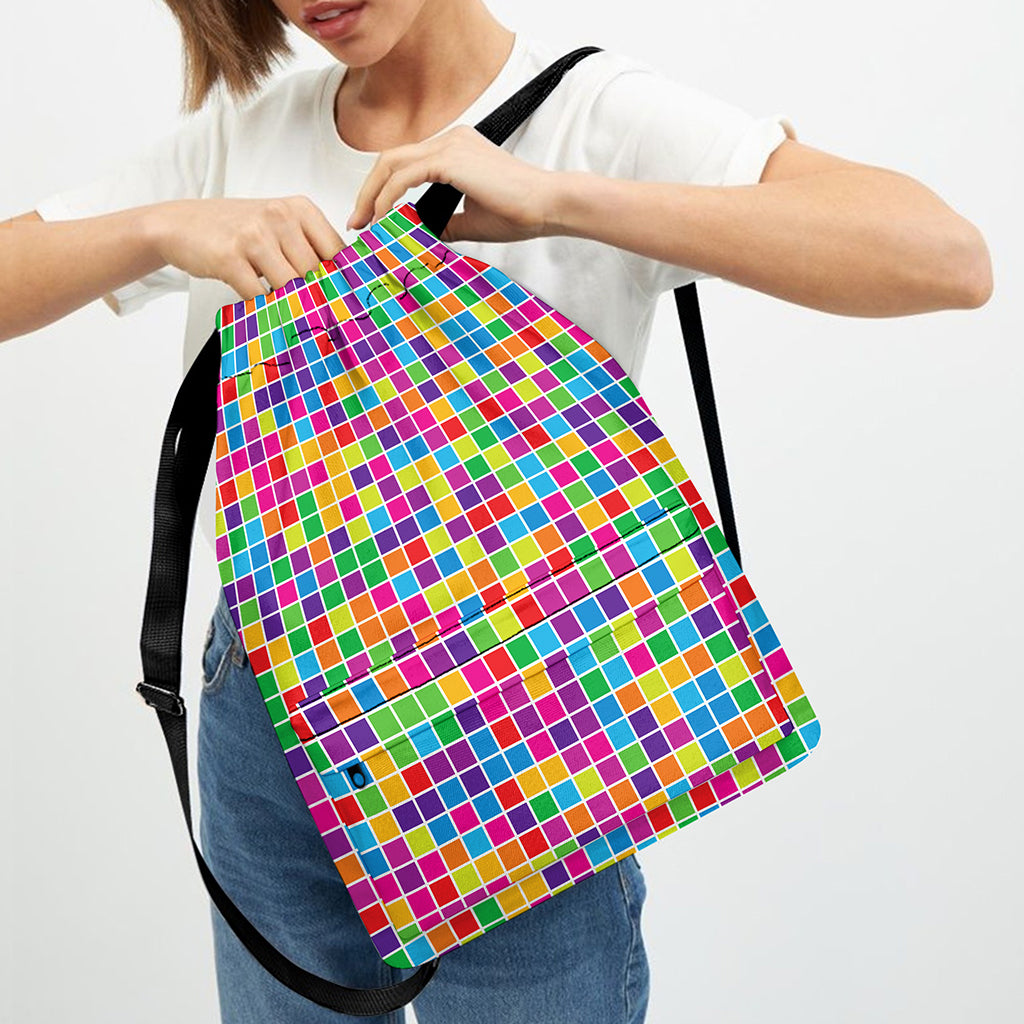 Rainbow Squares Pattern Print Drawstring Backpack