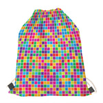 Rainbow Squares Pattern Print Drawstring Bag