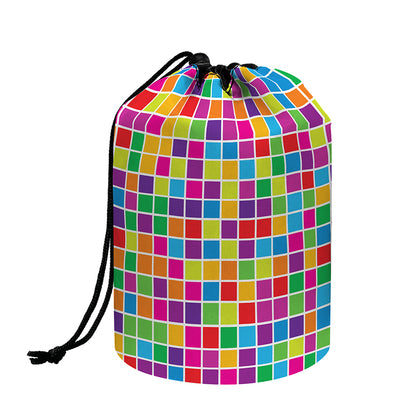 Rainbow Squares Pattern Print Drawstring Makeup Bag