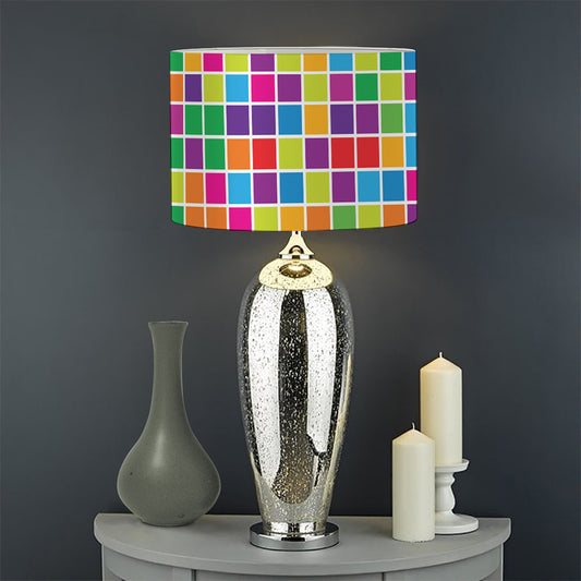 Rainbow Squares Pattern Print Drum Lamp Shade