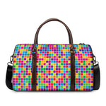 Rainbow Squares Pattern Print Duffle Bag