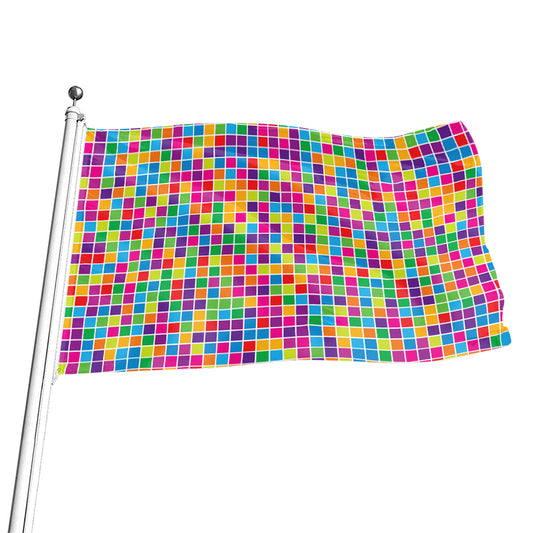 Rainbow Squares Pattern Print Flag