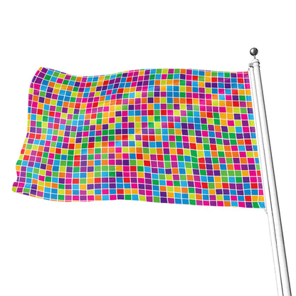 Rainbow Squares Pattern Print Flag