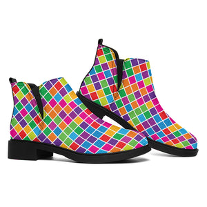 Rainbow Squares Pattern Print Flat Ankle Boots