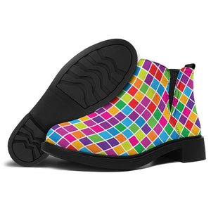 Rainbow Squares Pattern Print Flat Ankle Boots