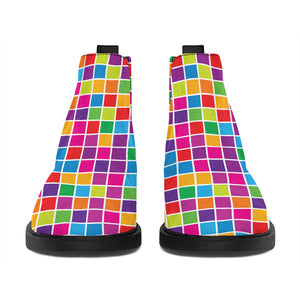 Rainbow Squares Pattern Print Flat Ankle Boots