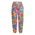 Rainbow Squares Pattern Print Fleece Lined Knit Pants