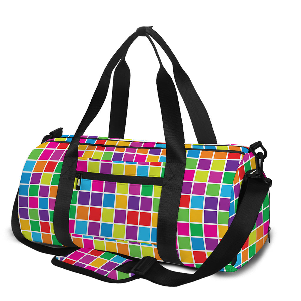 Rainbow Squares Pattern Print Gym Bag