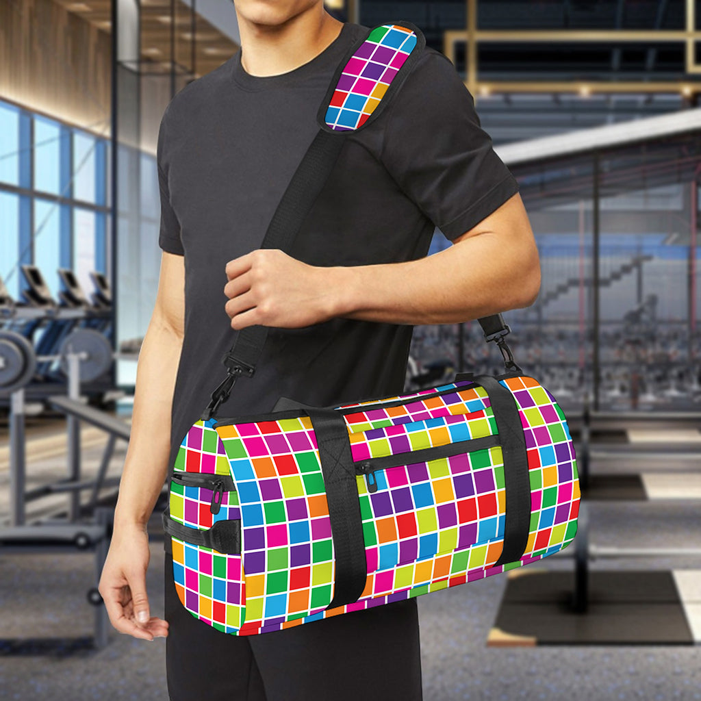 Rainbow Squares Pattern Print Gym Bag