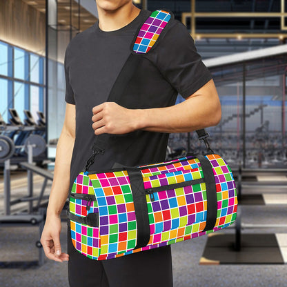 Rainbow Squares Pattern Print Gym Bag