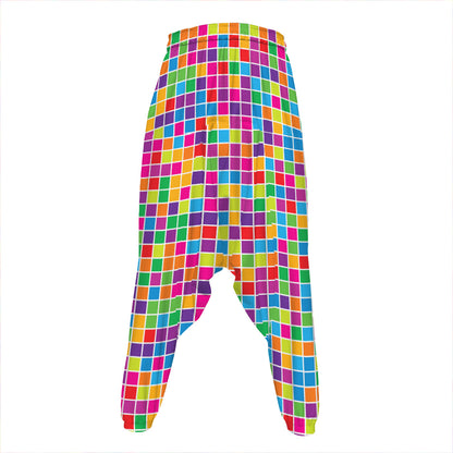 Rainbow Squares Pattern Print Hammer Pants