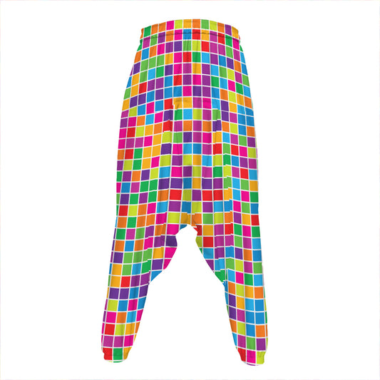 Rainbow Squares Pattern Print Hammer Pants