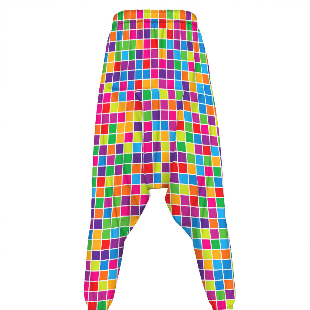 Rainbow Squares Pattern Print Hammer Pants