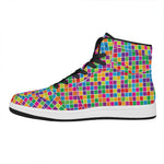 Rainbow Squares Pattern Print High Top Leather Sneakers