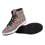 Rainbow Squares Pattern Print High Top Leather Sneakers