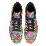 Rainbow Squares Pattern Print High Top Leather Sneakers