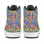 Rainbow Squares Pattern Print High Top Leather Sneakers