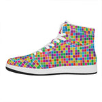 Rainbow Squares Pattern Print High Top Leather Sneakers