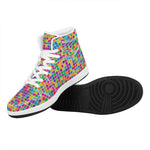 Rainbow Squares Pattern Print High Top Leather Sneakers