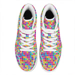 Rainbow Squares Pattern Print High Top Leather Sneakers