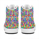 Rainbow Squares Pattern Print High Top Leather Sneakers