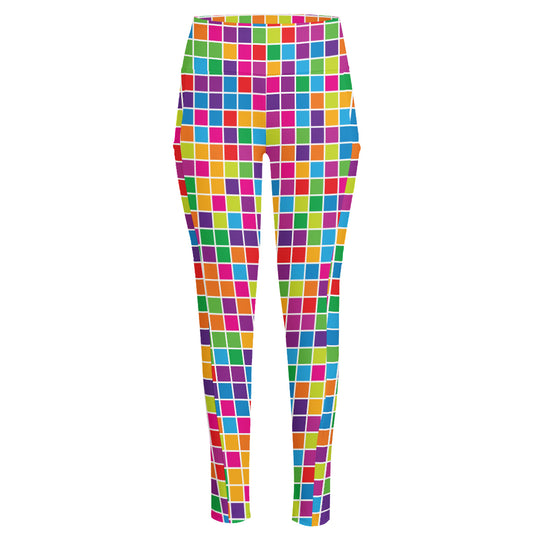 Rainbow Squares Pattern Print High-Waisted Pocket Leggings