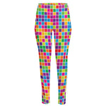 Rainbow Squares Pattern Print High-Waisted Pocket Leggings