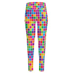 Rainbow Squares Pattern Print High-Waisted Pocket Leggings