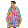 Rainbow Squares Pattern Print Hoodie Blanket