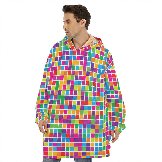 Rainbow Squares Pattern Print Hoodie Blanket