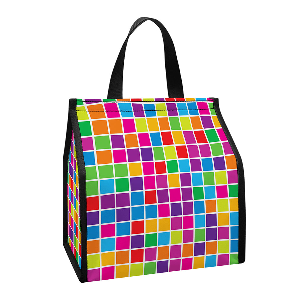 Rainbow Squares Pattern Print Insulated Lunch Tote