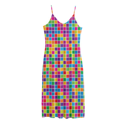 Rainbow Squares Pattern Print Jersey Midi Cami Dress