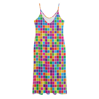 Rainbow Squares Pattern Print Jersey Midi Cami Dress