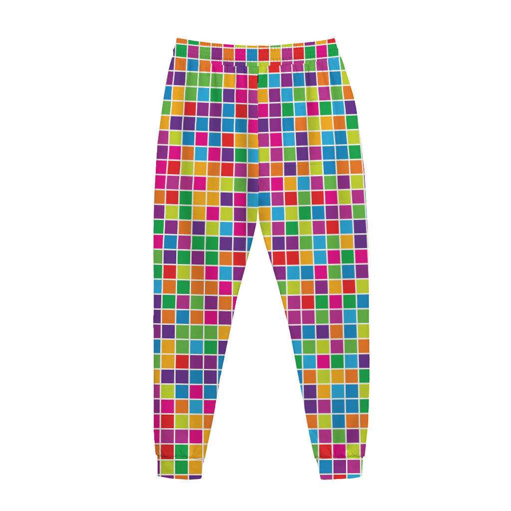 Rainbow Squares Pattern Print Jogger Pants