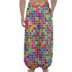 Rainbow Squares Pattern Print Lantern Pants