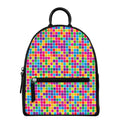 Rainbow Squares Pattern Print Leather Backpack