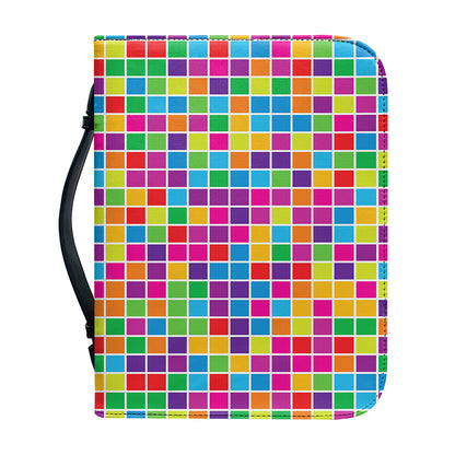 Rainbow Squares Pattern Print Leather Bible Cover