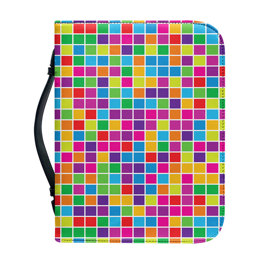 Rainbow Squares Pattern Print Leather Bible Cover
