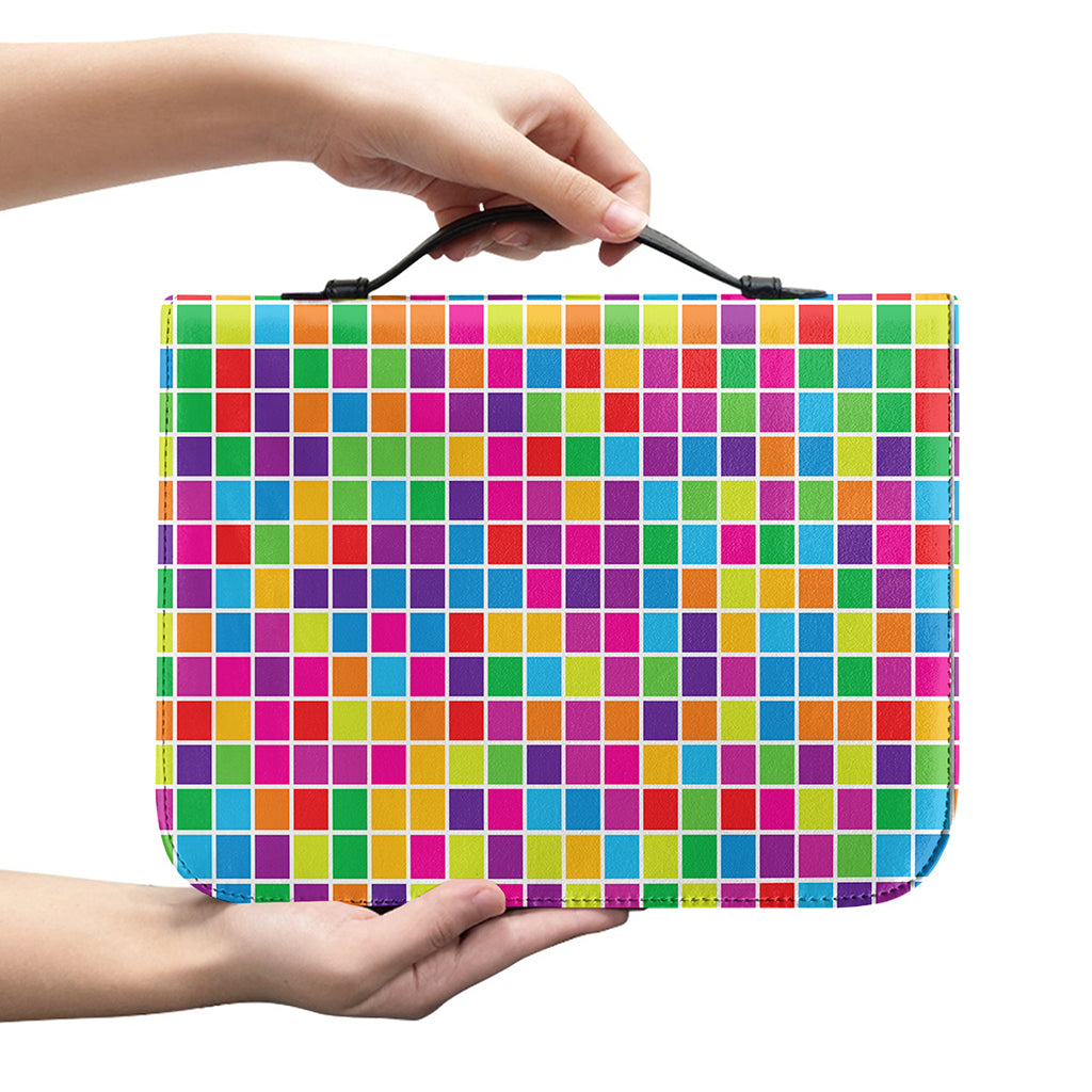 Rainbow Squares Pattern Print Leather Bible Cover