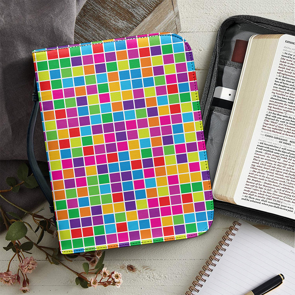 Rainbow Squares Pattern Print Leather Bible Cover