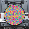 Rainbow Squares Pattern Print Leather Spare Tire Cover